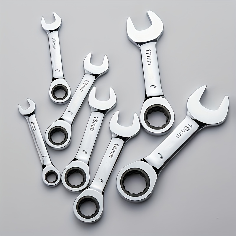 Reversible Combination Short Handle Wrench,Short Handle Combination 72-tooth Ratchet Wrench Repair Tool: 8mm