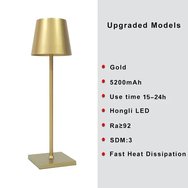 Poldina-Lampe de Table Sans Fil, Rechargeable par USB, Joli Tactile Étanche, pour Chambre à Coucher, Hôtel, Salon, Restaurant: Rouge