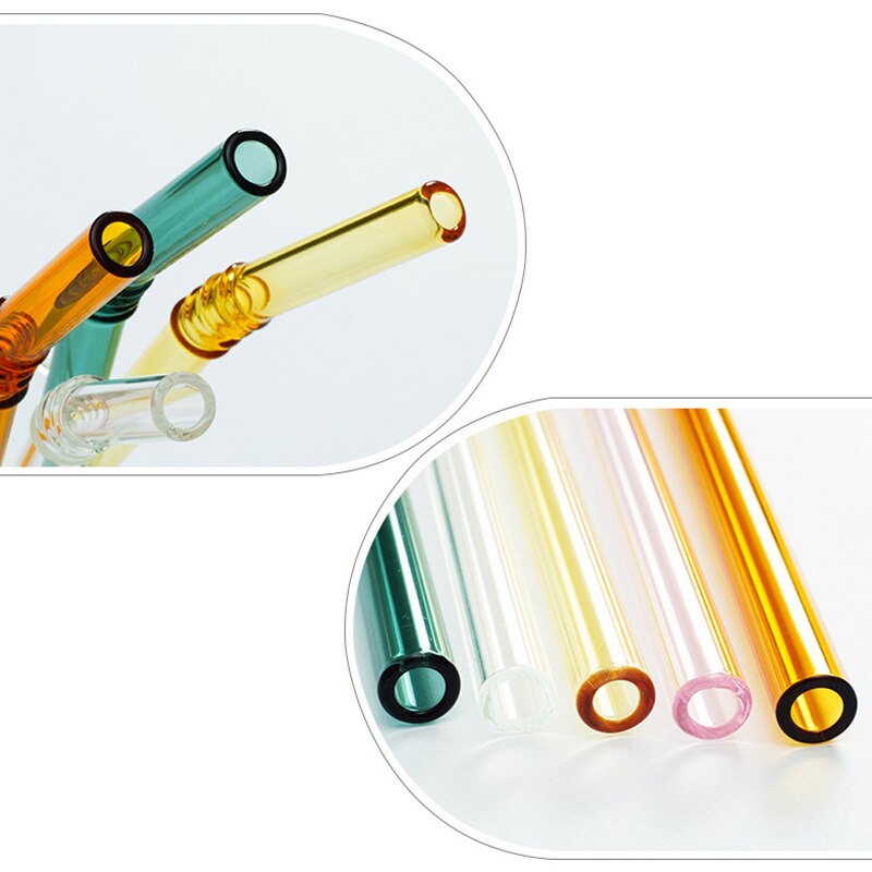 Paja de beber de vidrio paja de colores vaso pajillas de alto borosilicato resistente al calor rectas curvadas