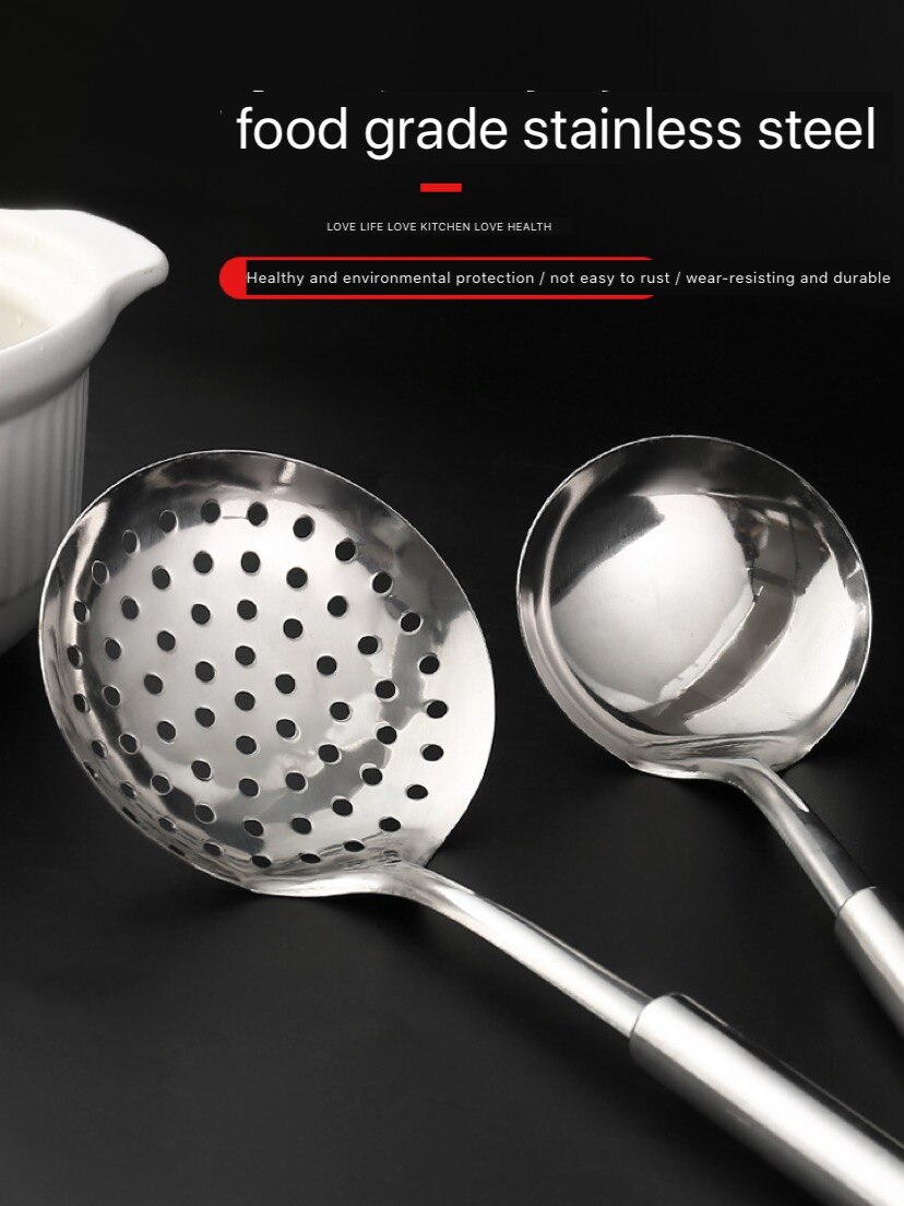 1 piece kitchen frying shovel colander soup spoon stainless steel thick long handle kitchen utensils not hand frying shovel