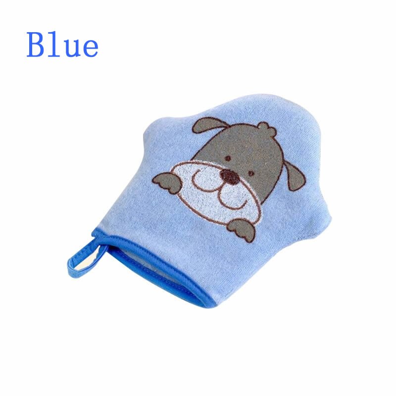 Supersuave guante de algodón con estampado de dibujos animados para bebé, cepillo para ducha de baño, esponja para niños, Bola de toalla para frotar, L4MC: Azul