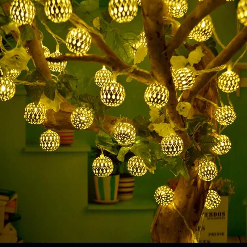 50/30/20LED Solar Tuin String Light Ourdoor Marokkaanse Metalen Bal Opknoping Lantaarn Fairy Light Outdoor Christmas Decor