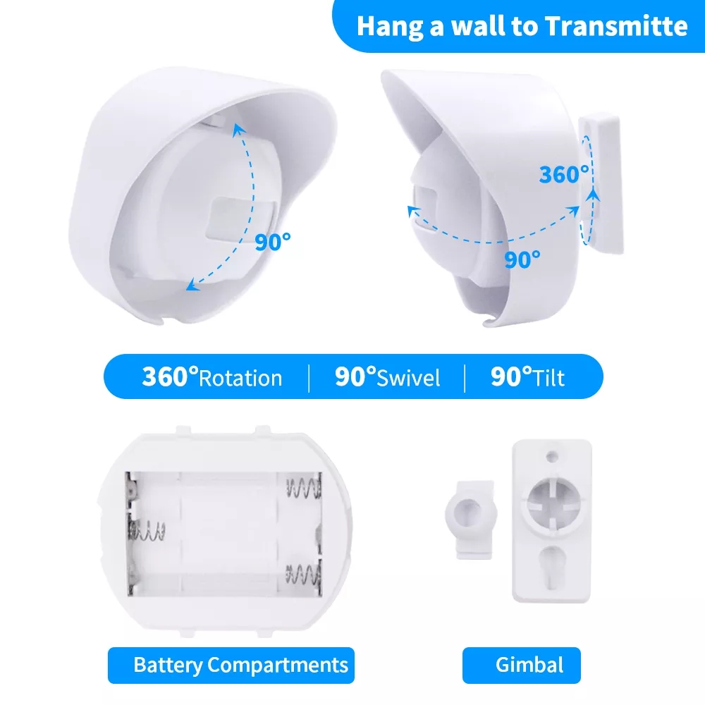 Draadloze oprit 328 ft lang alarm Weerbestendig Buiten Bewegingssensor Detector Beveiligingswaarschuwing-Bescherming Buiten/Binnen Eigendom