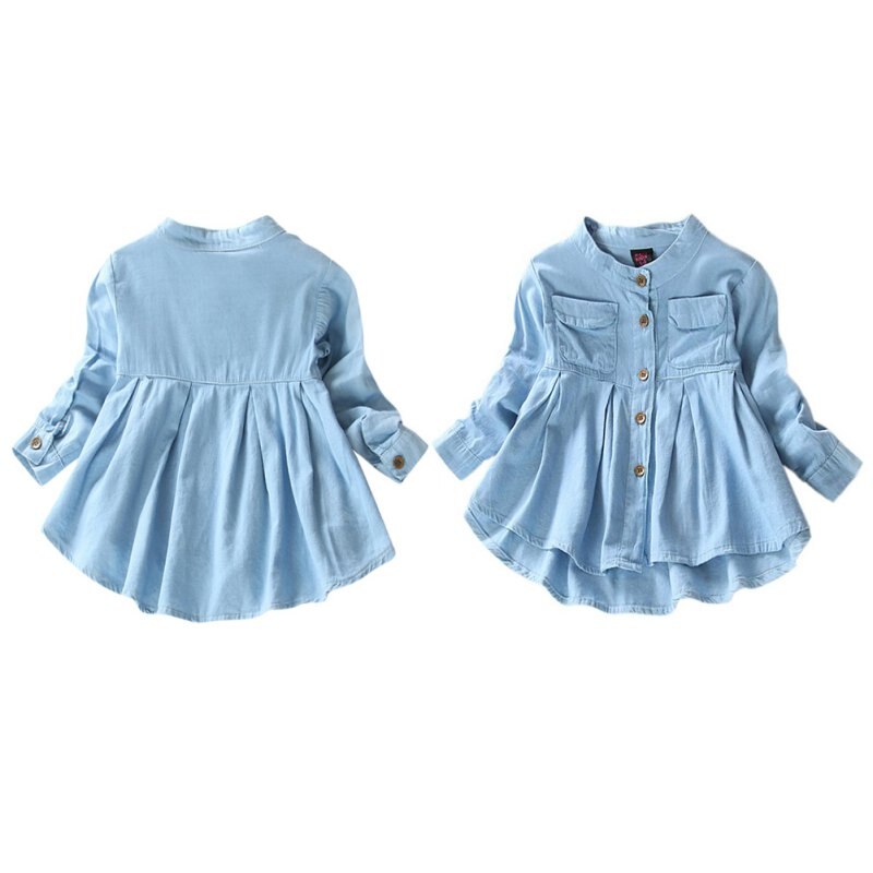 Nuovo di Modo della Molla Delle Ragazze Dei Capretti Demin Camicette Morbido Tessuto Camicia A Maniche Lunghe Abbigliamento Per Bambini