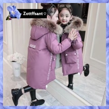 -30 Graden Meisje Kleding Winter Warm Hooded Jas Katoen Gewatteerde Lange Kleding Kinderen Dikker Parka Overjas Faux bontjas