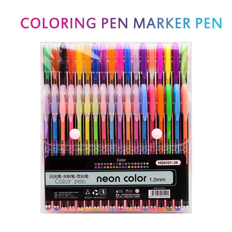 Ensemble de stylos à Gel 12/24/48 couleurs, à paillettes, pour l'école, le bureau, pour livres de coloriage pour adultes, journaux, dessin, marqueurs d'art