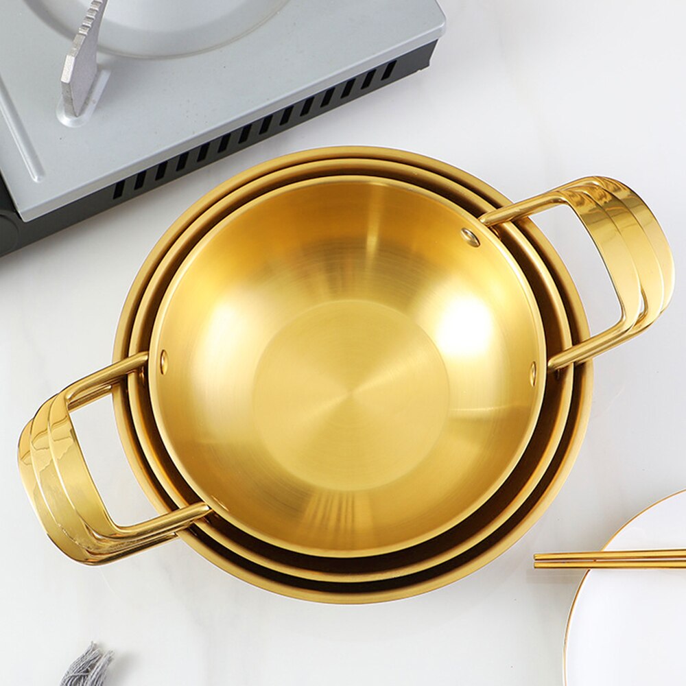 Stainless Steel Potted Dishes Thickened Seafood Grill Pan Double Ear Golden Ramen Soup Pot Instant Noodle Pot Mini Pot
