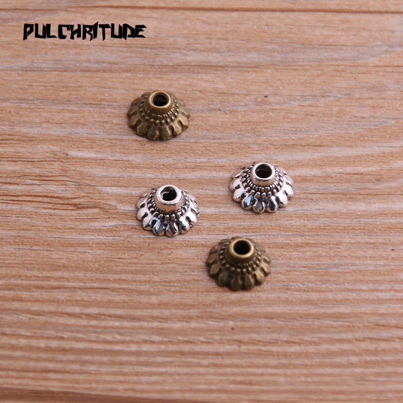 100pcs 5*10*10mm Two Color Retro Bead Caps Charm Hollow Flower Pendants Jewelry Accessories DIY Receptacle Charms