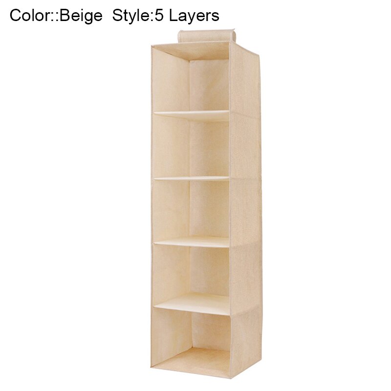 Newly Drawer Shelves Hanging Wardrobe Organizer Storage Box Shoes Clothes For Bedroom FIF66: Beige 5 Layers