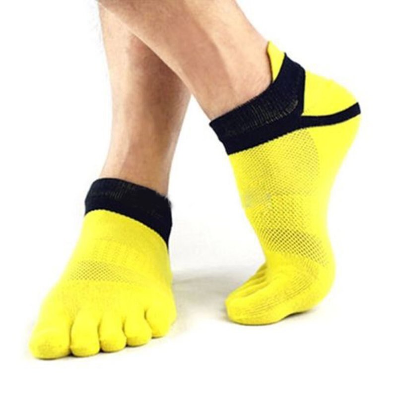 Mænd bomuld fem finger sports sokker åndbar calcetines ankel sokker a: Gul