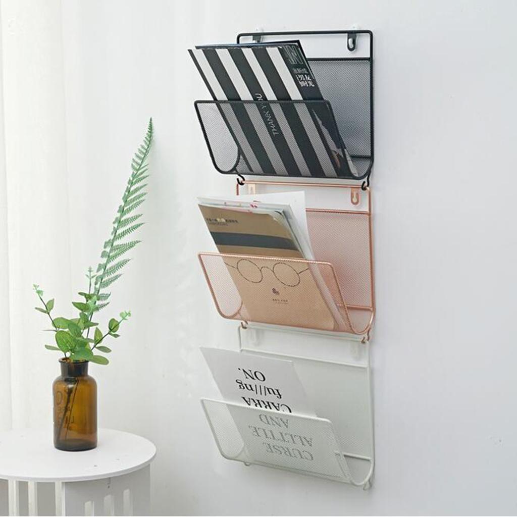 Iron Wire Magazine Rack, Newspaper Basket, Wall Shelf Holder Storage Organizer,