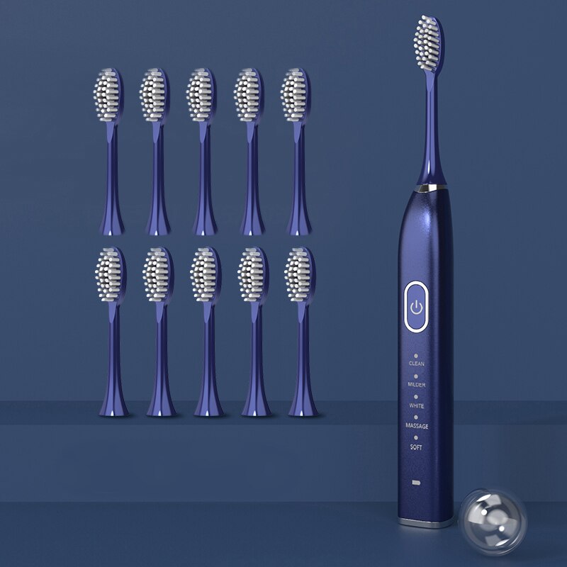Ultrasonic Sonic Electric Toothbrush Powerful Tooth Brush USB Rechargeable Adult Electronic Washable Whitening Teeth Brush: 15 gears 10 heads B