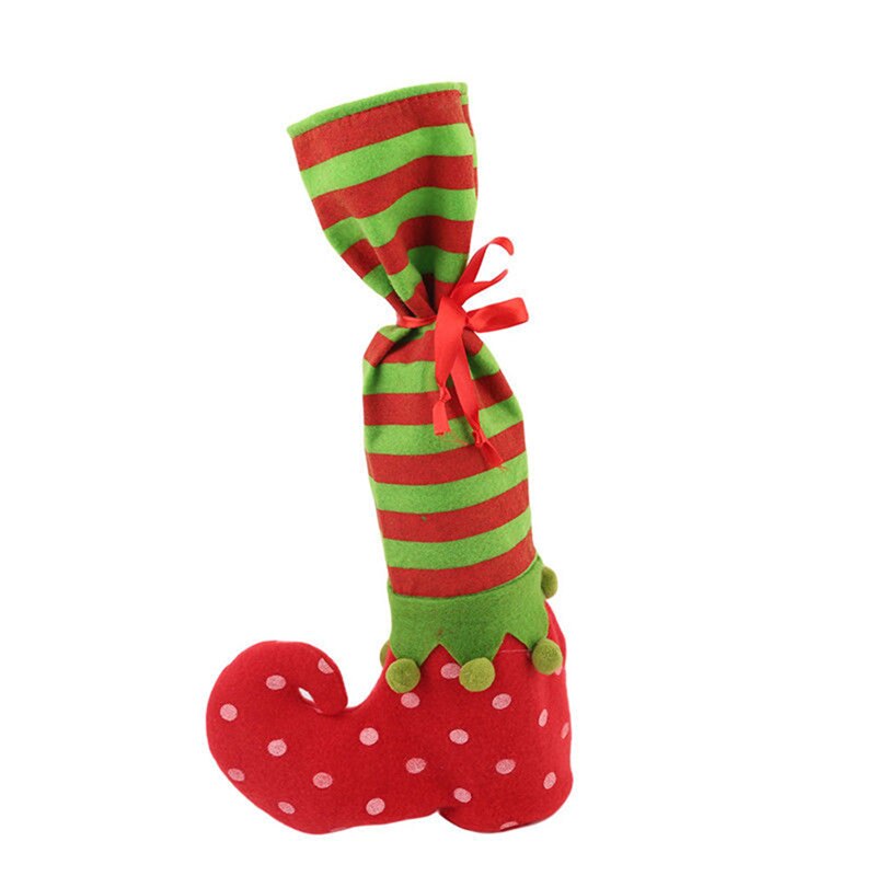1pcs Xmas drawstring Elf Boot Shoes Stocking Christmas Tree Decoration Hanging Candy