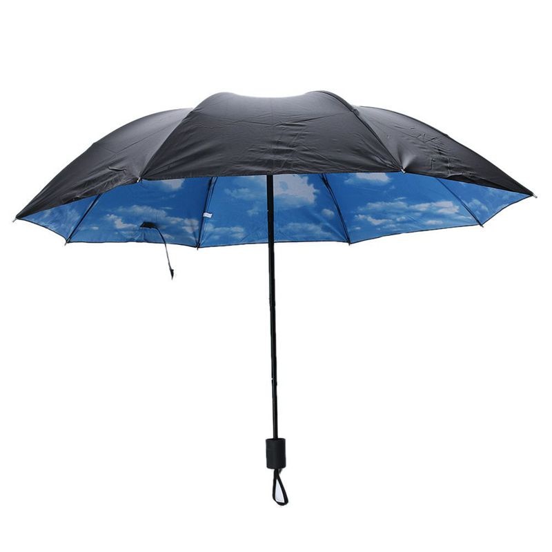Sommer foldning regnfuld paraply anti-uv regntæt paraplyer solbeskyttelse parasol blå himmel hvide skyer trykt sol kvinde: Default Title