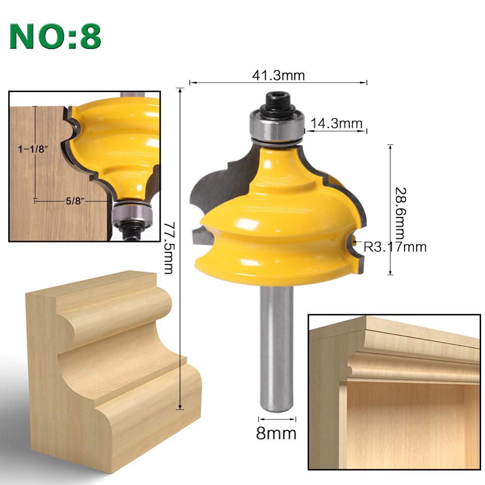Couteau à lignes coupe-bois, boîtier et moulage de tige de 8mm jeu de mèches de toupie coupe-bois pour outils de travail du bois 1 pièce: NO8