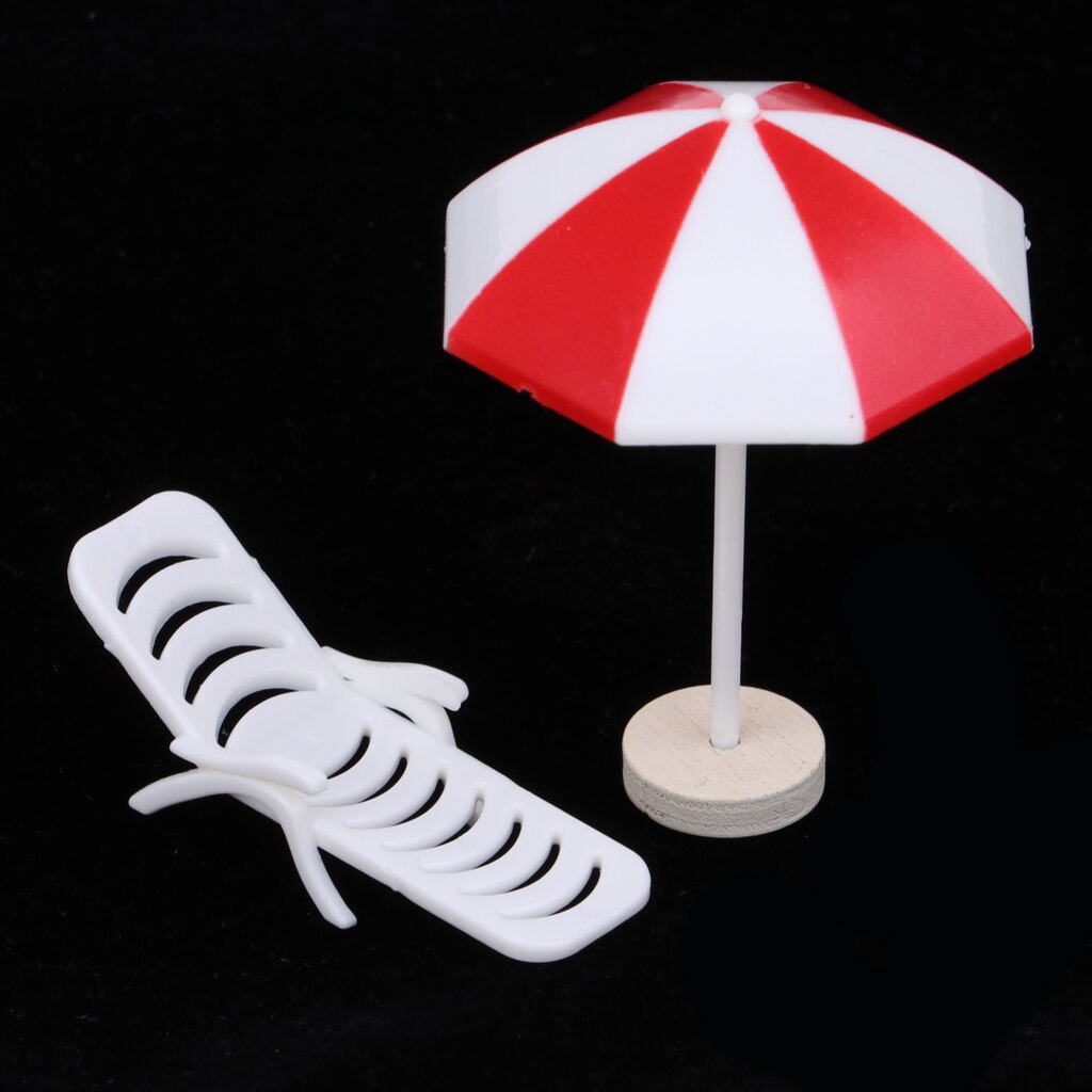 5 Set Mini Deck Chair Beach Umbrella Dolls House Yard Beach Scenes Decor #1
