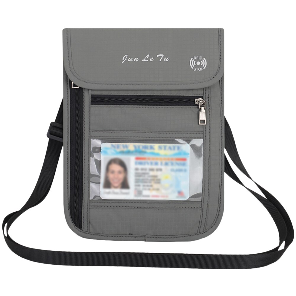 Lixada rejse kortholder pose nakke tegnebog med rfid blokerende pas holder dokument organisator taske tegnebog til mænd kvinder: Grå