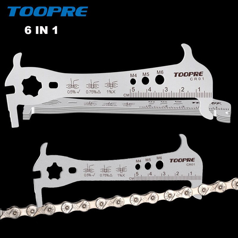 Bicycle Chain Checker Stainless Steel MTB Bike Chain Hook Screw Measuring Ruler Wear Gauge Calipers 6 In 1 Multifunction Tool