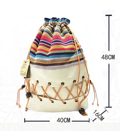 Mochila de lona étnica original, mochila feminina, algodão, estampada, colorida, malha de palha adolescente, saco de tira