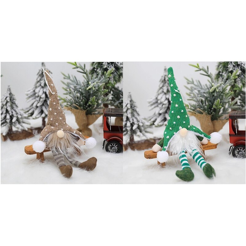 2 Pcs Christmas Tree Hanging Handmade Christmas Decorations LED Chandelier, Door or Window Decoration, Brown & Green