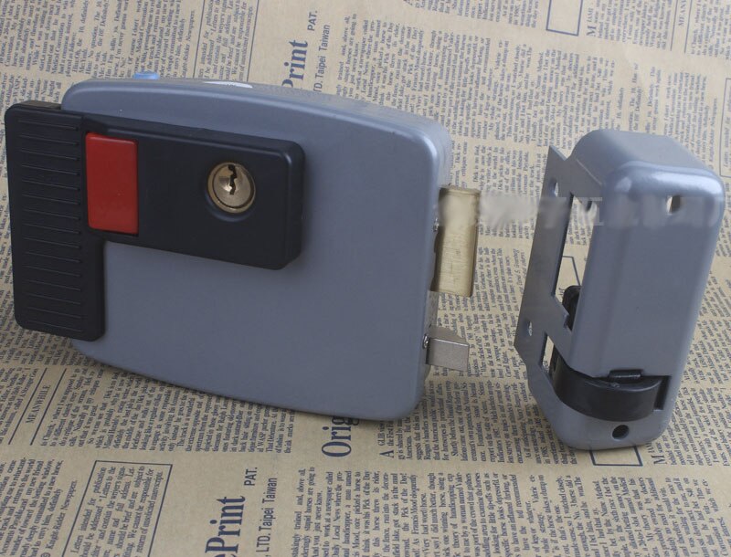 DC12V Electric lock stainless material with brass cylinder 5 mechanical key for metal wooden door access control: Gold