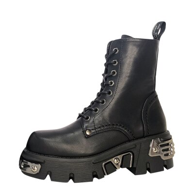 Botines de plataforma de estilo Punk para mujer, botas gruesas para motocicleta, decoración de Metal, color negro, talla grande 41 43 44 XK-811: 37
