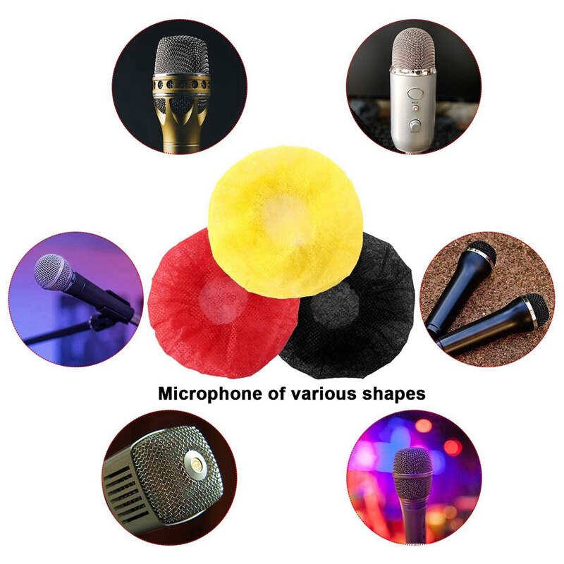250 Pcs Disposable Microphone Cover for KTV Recording Room News, 200 Pcs Red-Yellow-Black & 50 Pcs Ran Colors