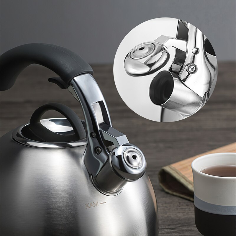 304 Stainless Steel Kettle with Whistle Large Capacity Commercial Boil Water Teakettle for Gas Stoves Induction Cooker Pots 2.5L
