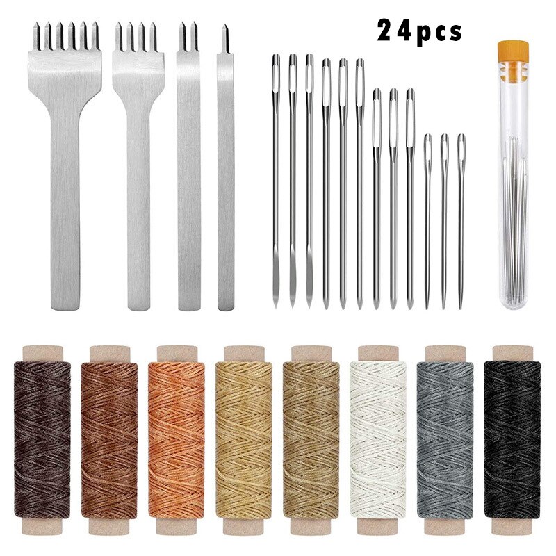 Leather Craft Tools Hand Sewing Stitching Punch Carving Work Saddle Groover Kit Accessories DIY Leather Tool: Set J