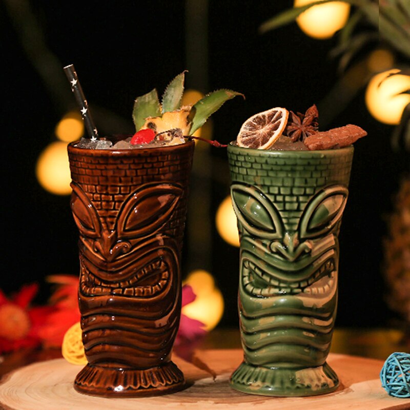 400ml Ceramic Tiki Cup Hawaii Cocktail Glass Cool Drinks Pirate Soldier AimarMaui Idol Wine Glass Carving Culture Cup