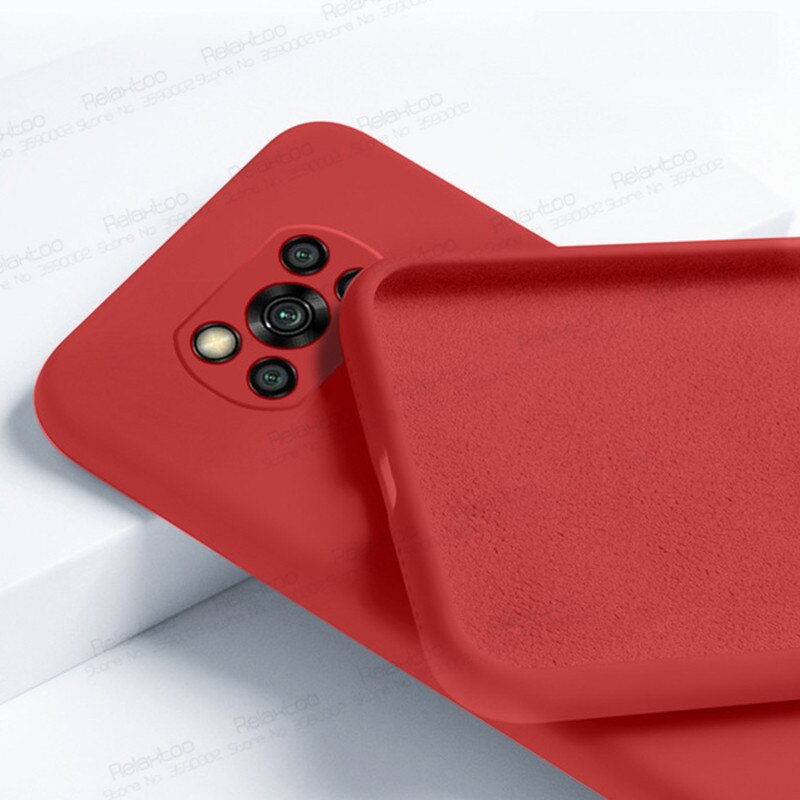 Dla przypadku Xiaomi Poco X3 NFC kolorowy płynny futerał silikonowy na Xomi Pocox3 Poko Poxo Pocophone X 3 3X odporny na wstrząsy telefon pokrywa Coque: poco x3 nfc / red