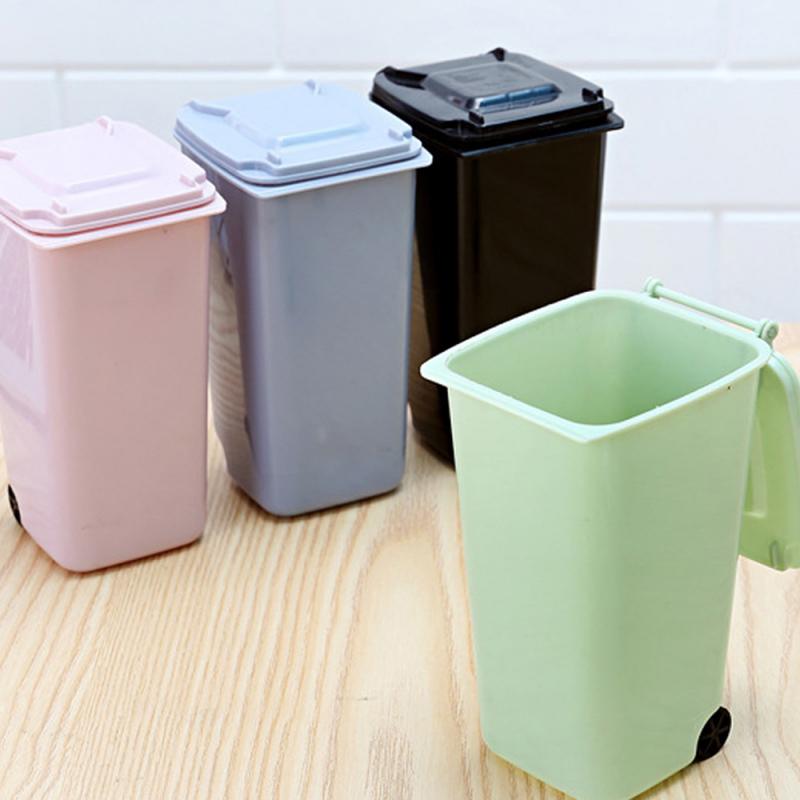 Wheelie Mini Waste Bins Plastic Bucket Mini Trash Can Desktop Dustbin Small Scissors Pencil Household Trash Bucket