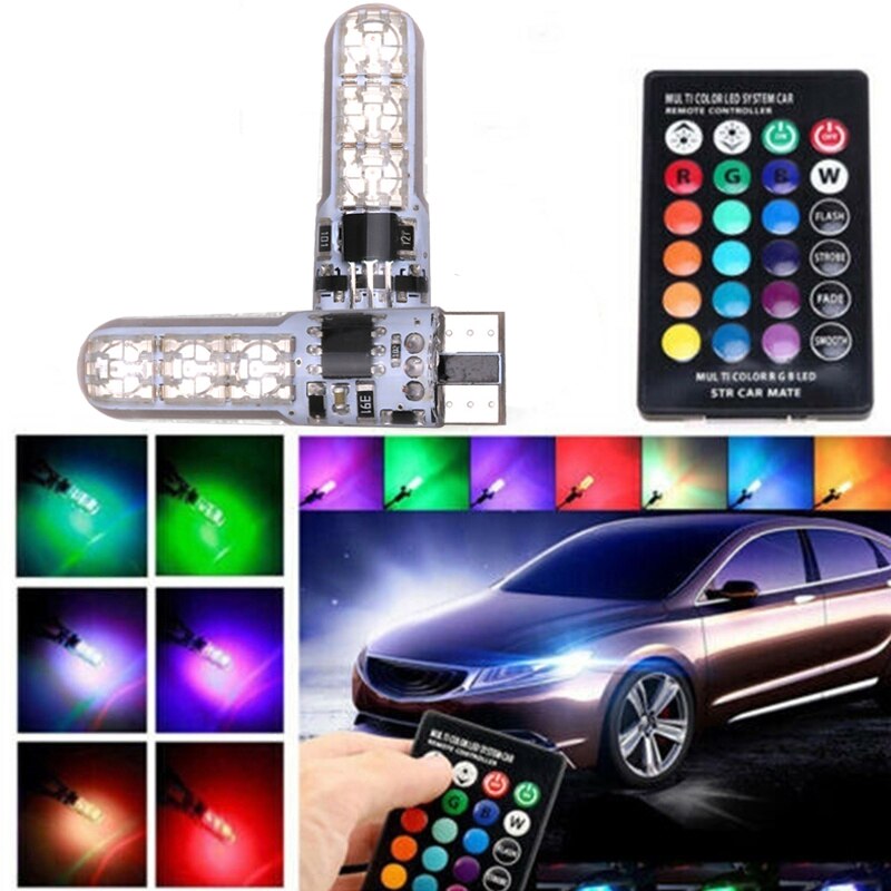 Waterdichte W5w 501 Auto Wedge Light Side Bulb-6SMD 5050 Rgb 7 Kleur Led Afstandsbediening (Geen Batterij) strobe Flash Wedge Lamp