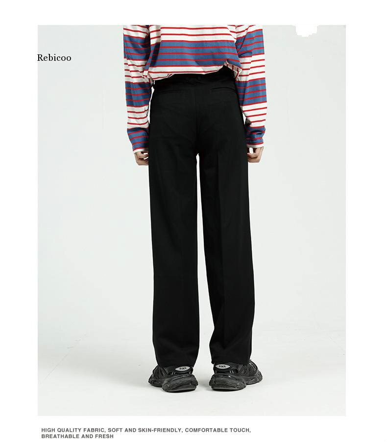 Men Casual Straight Suit Pant Male Japan Korea Style Loose Vintage Streetwear Trousers Wide Leg Pant