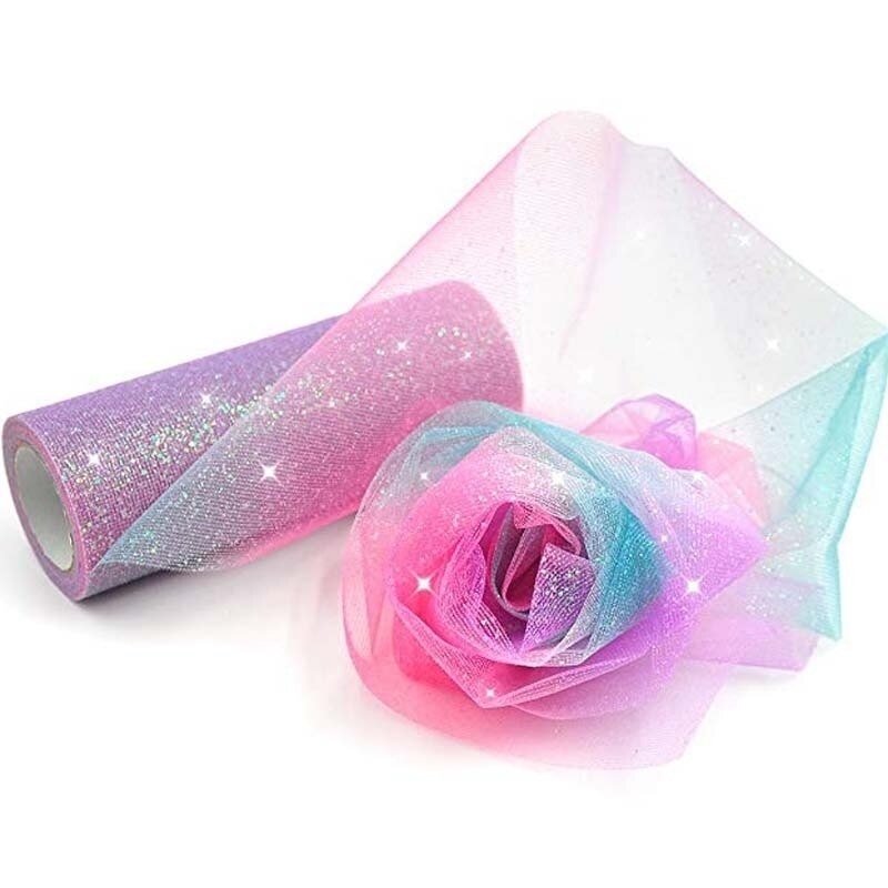 Regenboog Glitter Tulle Rolls voor Tafelloper Stoel Sash Bow Rok Wedding Party Lint verjaardag decoratie