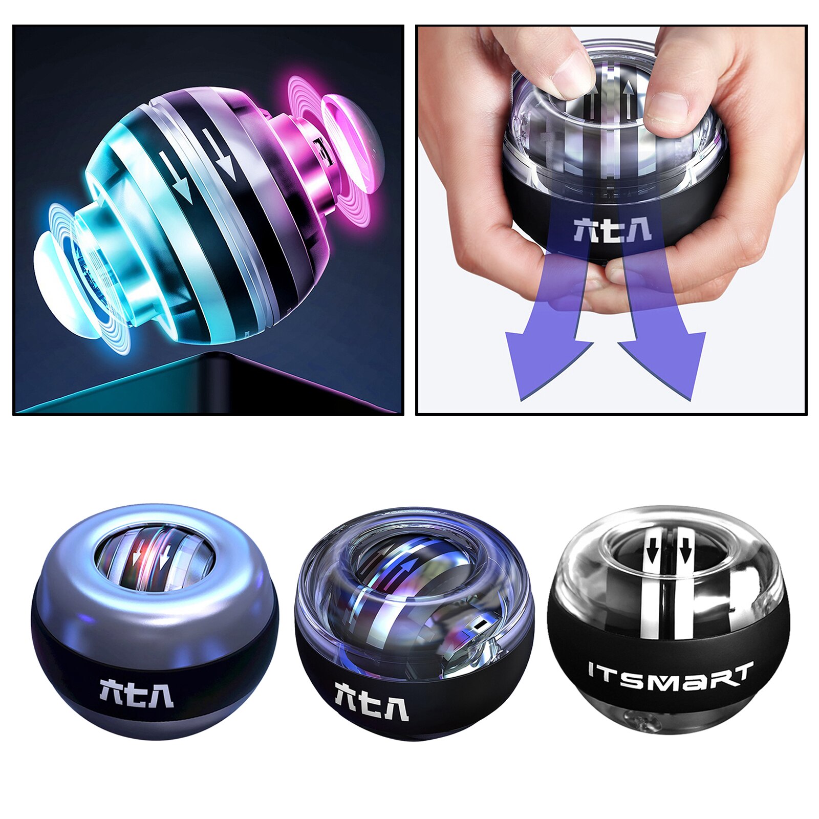 LED Wrist Ball Trainer Gyroscope Ball Gyro Arm Power Exerciser Pro Fitness Gyro Muscle Relax Exercising Ball