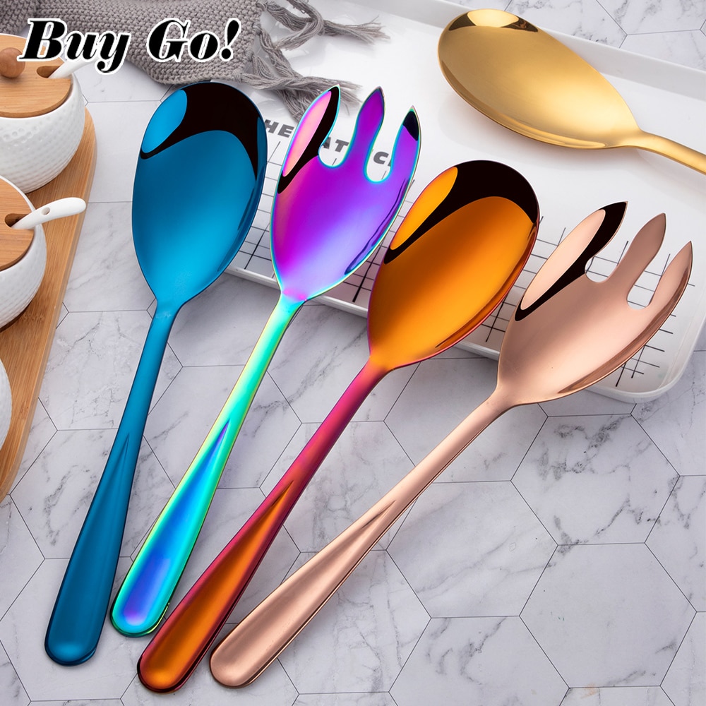 Juego de cucharas para servir ensalada, utensilios de Metal para ensalada