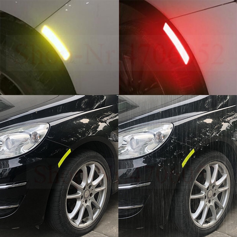 4 stuks Auto Velg Wenkbrauw Reflecterende Waarschuwing Strip Stickers Veiligheidswaarschuwing Licht Reflector Beschermende Sticker