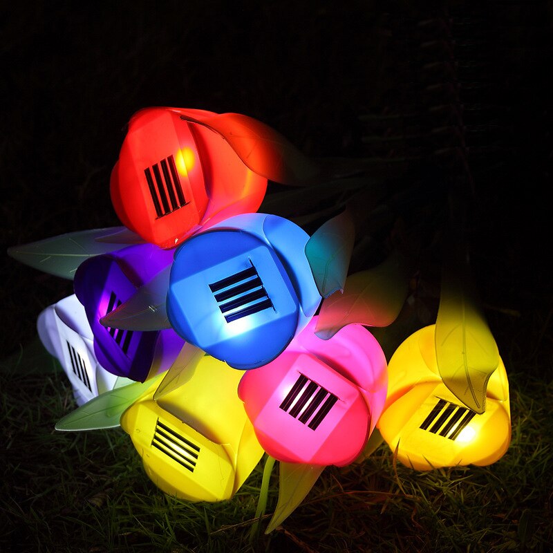 1Pc Tulip Plastic Solar Power Gloeiende Bloem Non-Elektrische Lichtgevende Licht Tuin Kerst Festival Decoraties Speelgoed