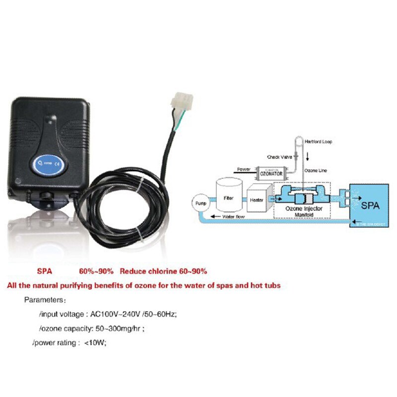 220V 300Mg/H Ozone Generator Bathtub Shower SPA Swimming Pool Ozonizer Tub Pool Water Purifier Replacement Device Kit Valve Hose