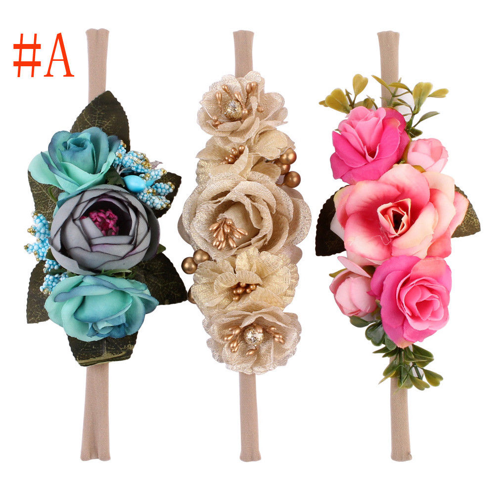 Brand 3Pcs/Packet Baby Meisjes Strik Hoofdbanden Hoofdband Haar Accessoires Foto Props Imitatie Bloem Haarband