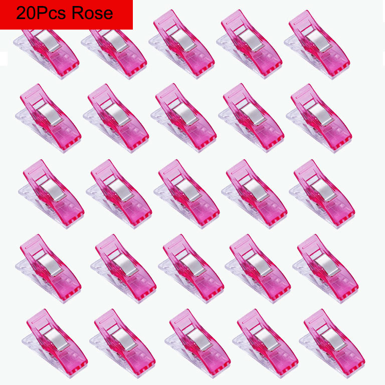 Clips de costura de plástico multiusos, pinzas para manualidades de tela, para acolchar, coser, encuadernar, tejer, 20/50 piezas: 20Pcs Rose
