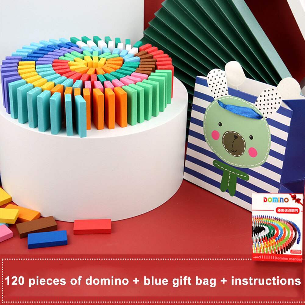 Børn studerende sød udvikling farve sort domino kognitiv pædagogisk børnehave blokke legetøj sæt spil hjem træ: Blå