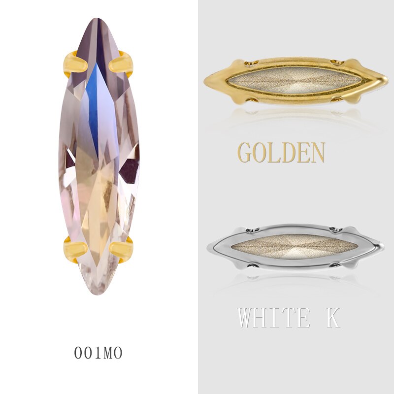Paardenoogvormige strass steentjes met koperen klauwen om op kleding en tassen te naaien, koperen strass steentjes, kristalsteentjes set: 4 x 15mm gouden 10 stuks / Maanlicht