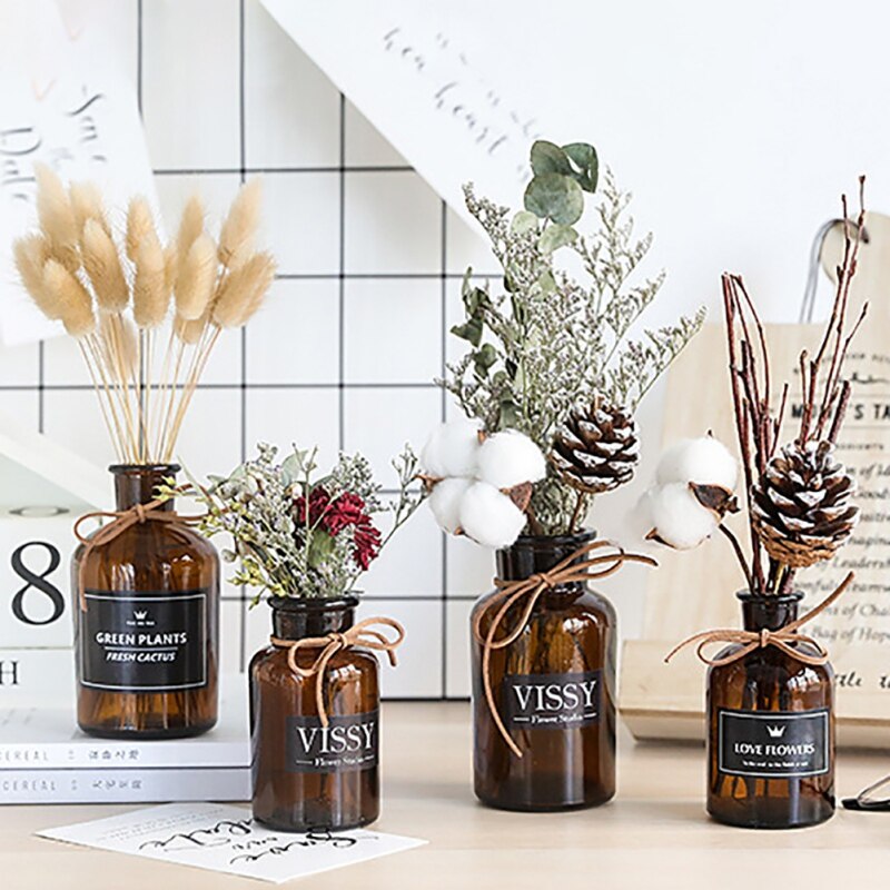 Brun tørret blomstervase fotorekvisitter skydning bryllup blomsterdekoration buket-brun tørrede blomster huspynt vase