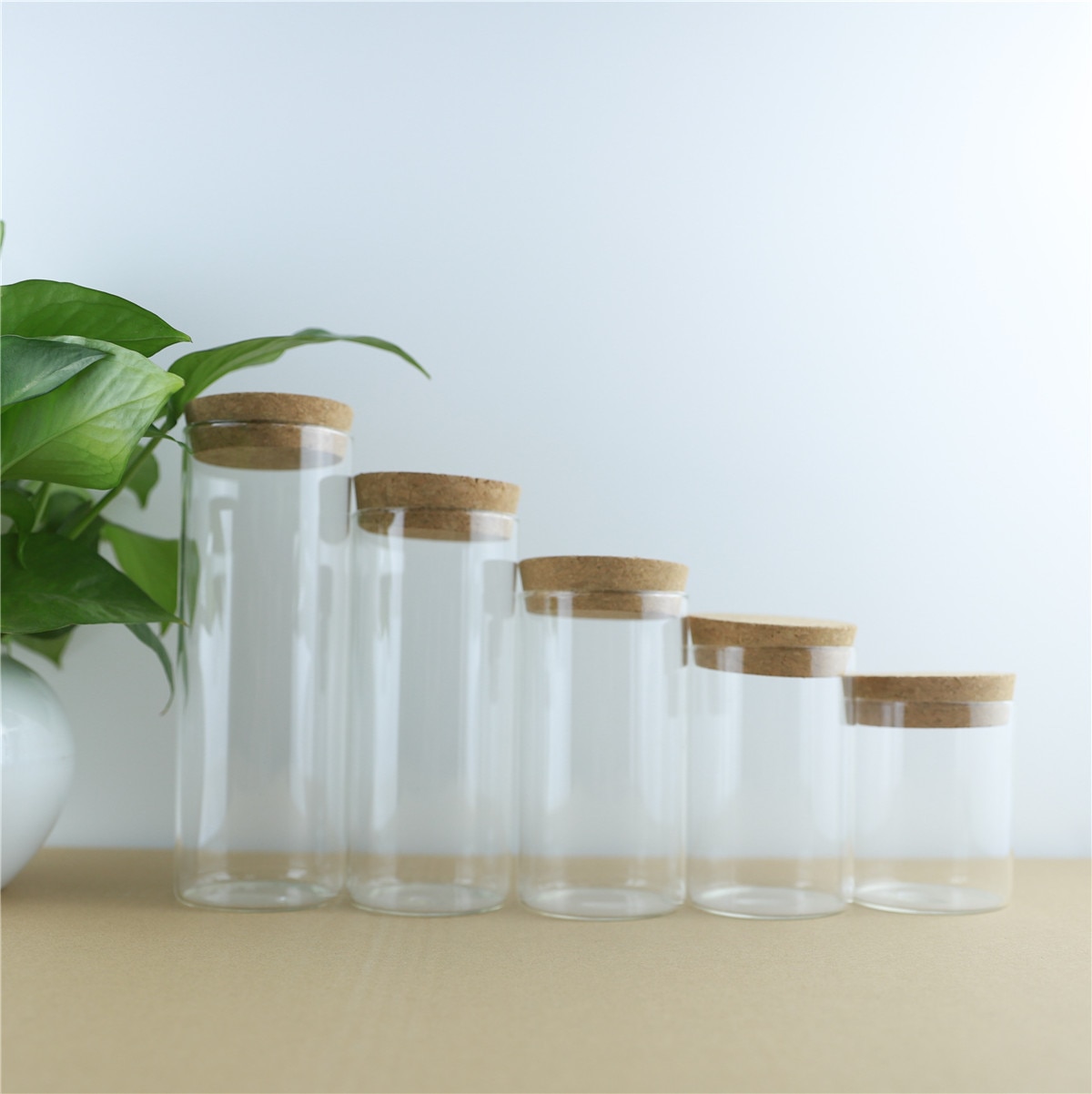 4 Stks/partij Dikke Glazen Fles 65Mm Kurk Spice Flessen Container Potten Flesjes Diy Craft Keuken Opslag Flessen