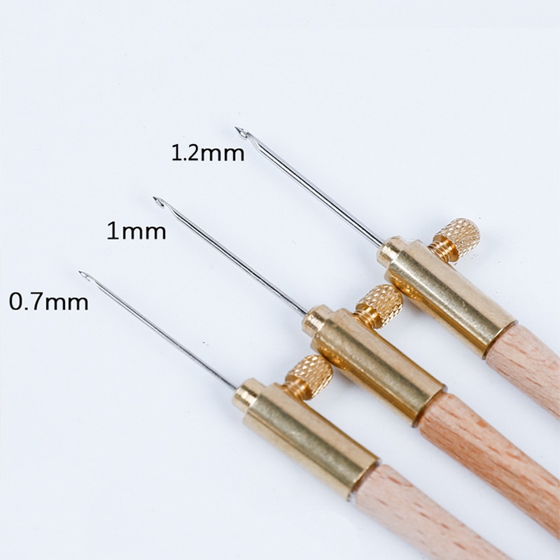 1Pcs Houten Handvat Tambour Haak Met 3 Naalden 0.7 Mm 1.0 Mm 1.2 Mm Haak Borduren Kralen Stiksels Set