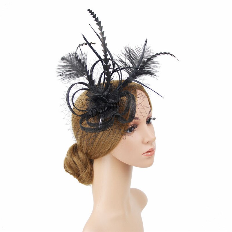Women Chic Fascinator Hat Cocktail Wedding Party Church Headpiece Headwear Hair Clip Accessories: Black