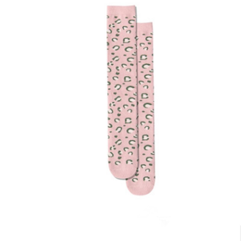 Girls Knee High Socks Pink Blue White Leopard Print Socks for Girls Cotton Breathable Keep Warm Socks Kids Long Tube Leg Warm