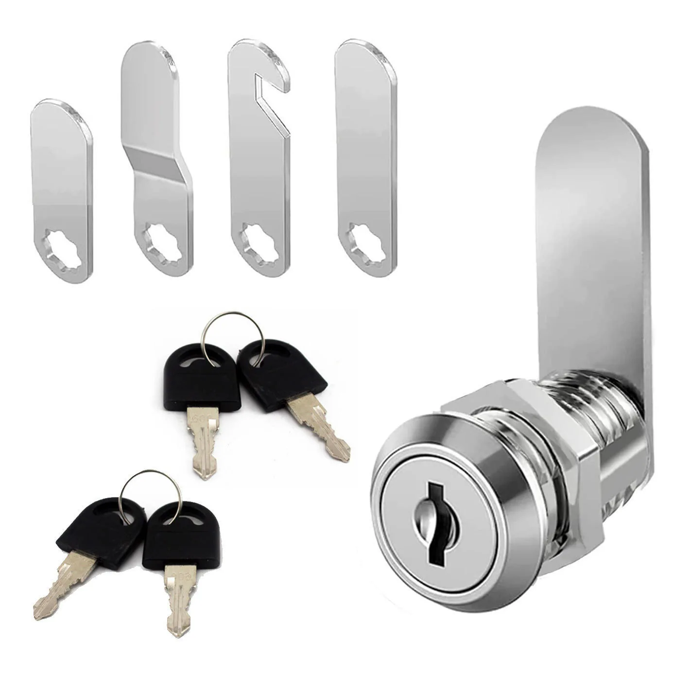 Cam Lock Set Drawer Cabinet Locks Cupboard Locker Furniture Hardware Door Cabinet Lock with 4 Keys and 4 Different Lock Plates: WHITE